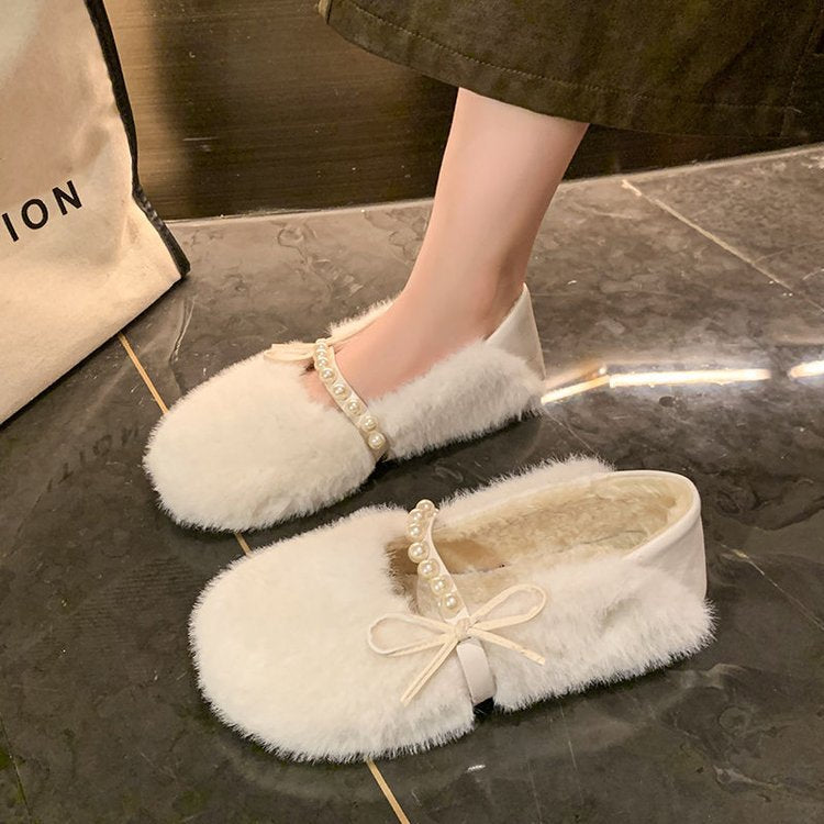 Damen Hausschuhe Flauschig Warm mit Perlen