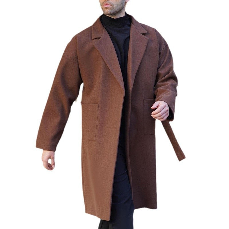 Herren Wollmantel Eleganter Wintermantel Mit Gürtel