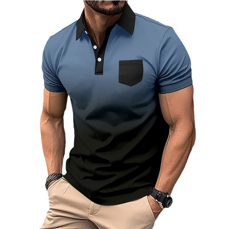 Herren Poloshirt Farbverlauf mit Brusttasche Modern