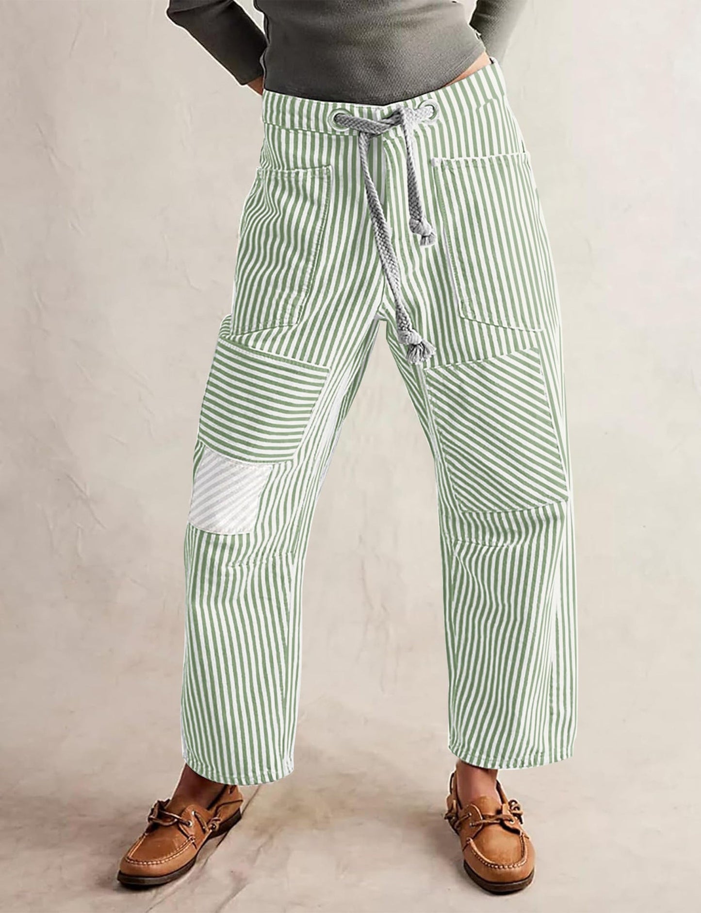 Damen Hosen Gestreift Weite Bequem Verstellbar