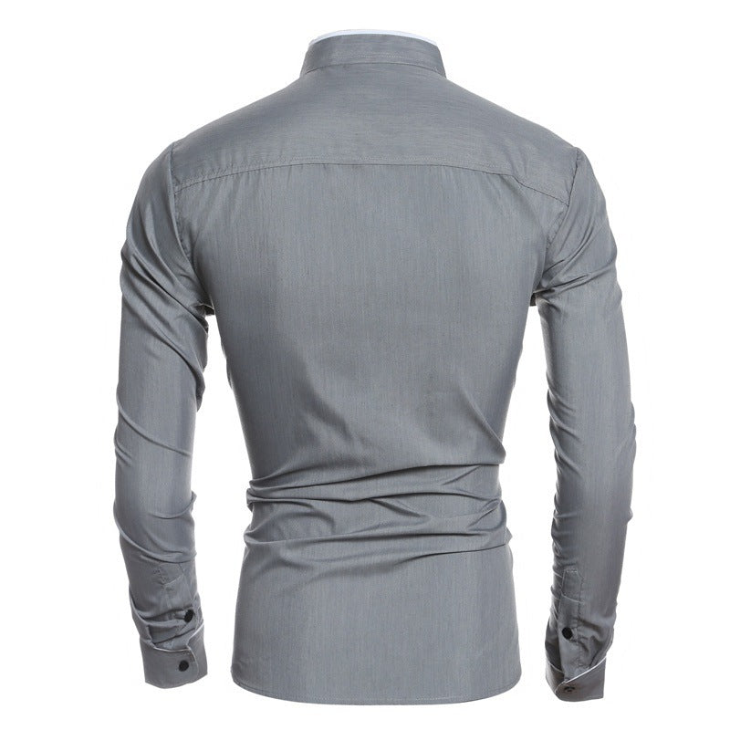 Elegantes Herrenhemd Modern Stehkragen Kontrastpaspel