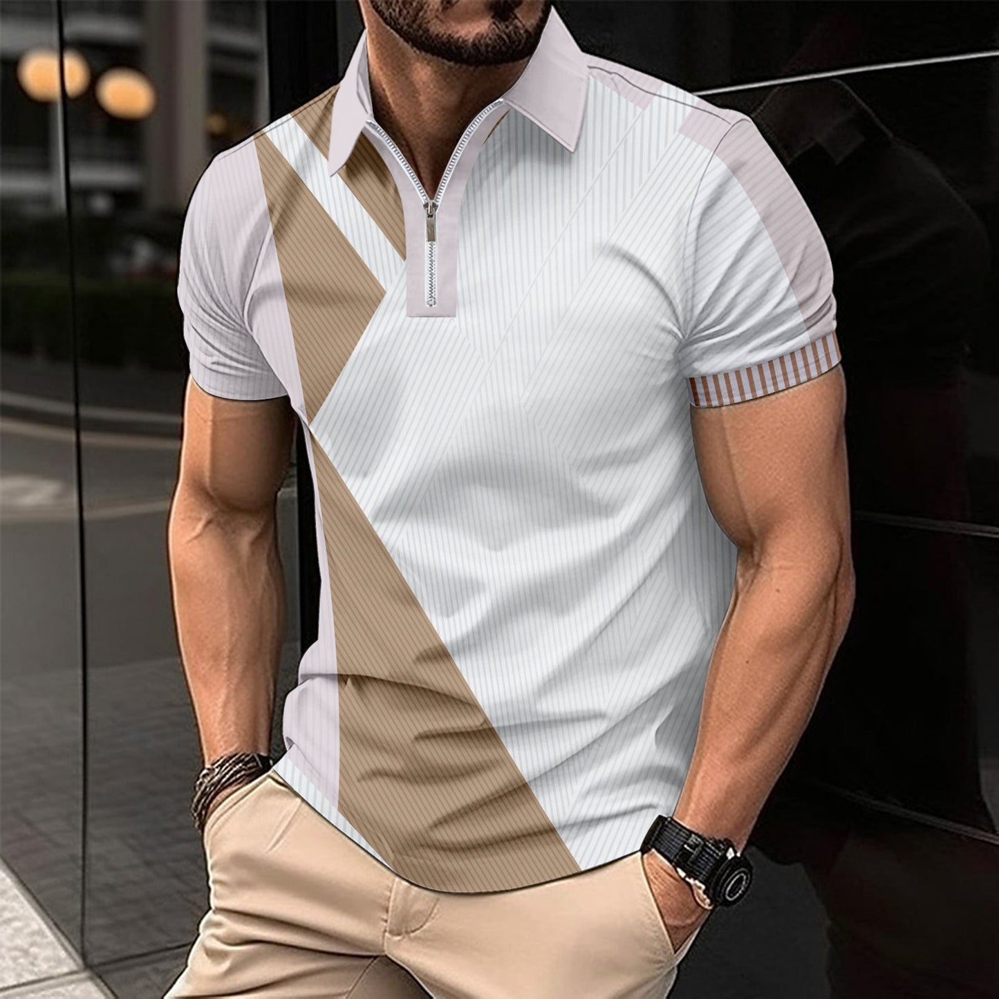 Herren Polohemd Modern Geometrisches Design Slim Fit