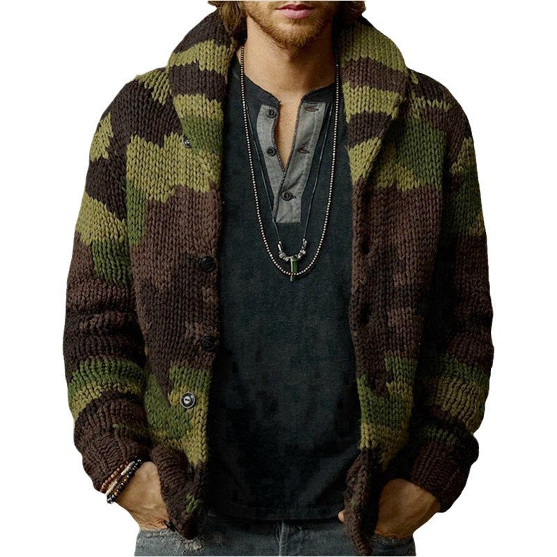 Herren Camouflage Jacke Hochkragen Strickjacke Modern