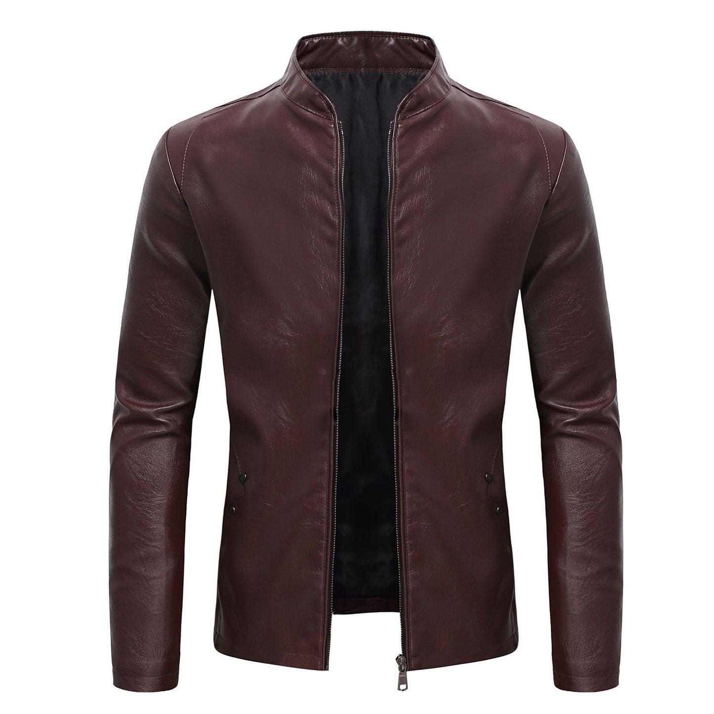 Lederjacke Herren Stehkragen Bikerjacke Schwarz