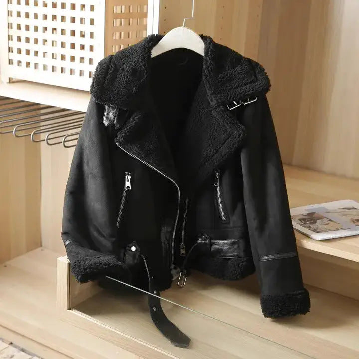 Lederjacke Damen Stylisch Wildleder mit Gürtel
