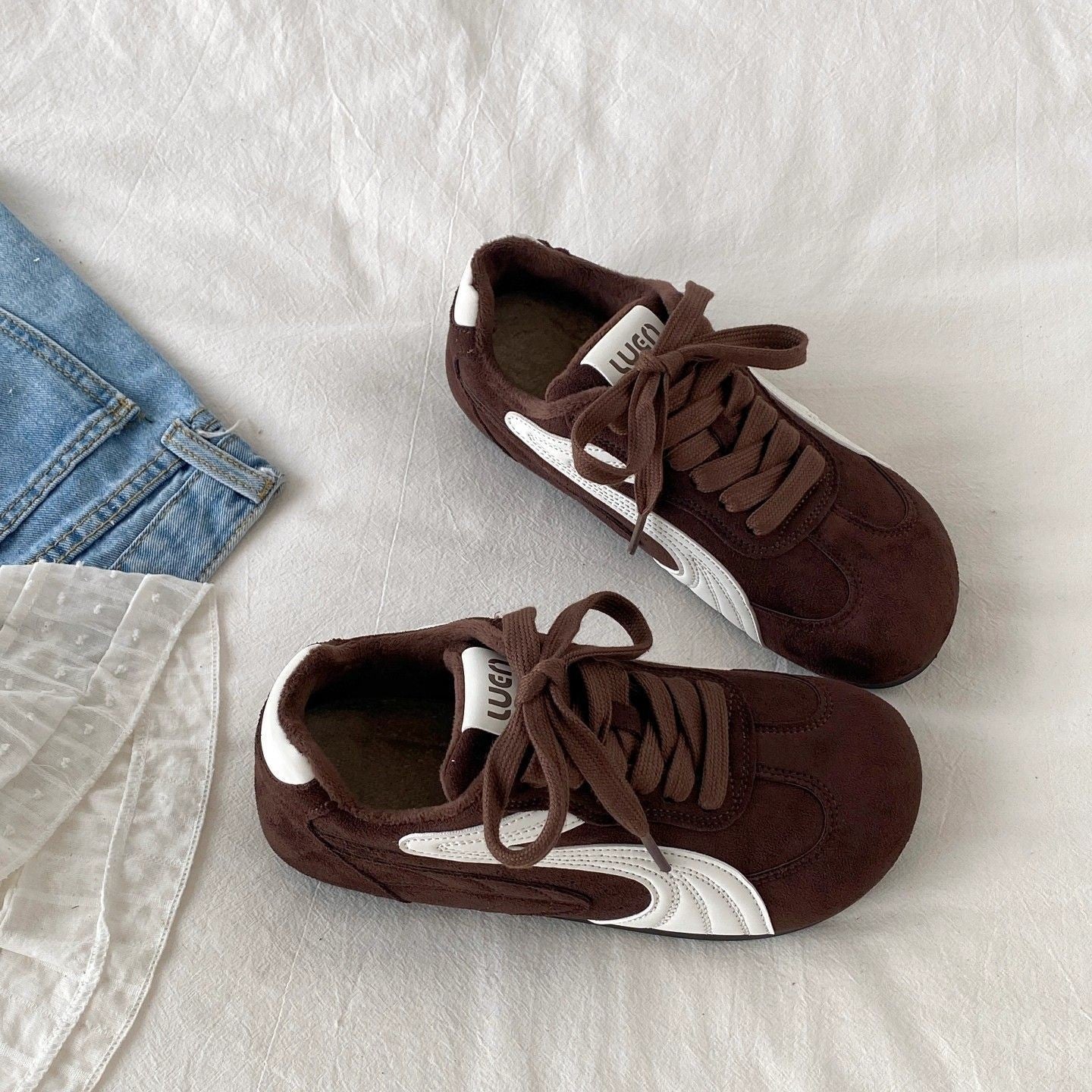 Damen Sneaker Sportlich Veloursleder Bequem Gepolstert