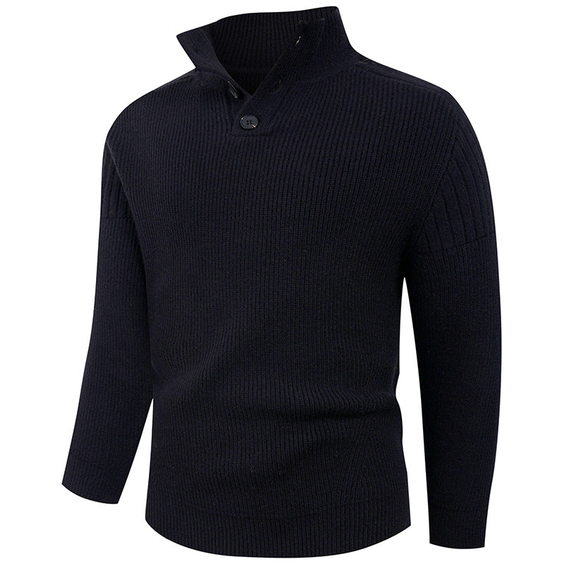 Herren Strickpullover Hochkragen Knopfdesign Modern