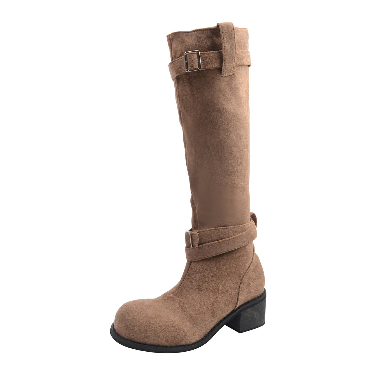 Damen Stiefel High Heel Schnalle Blockabsatz Bequem