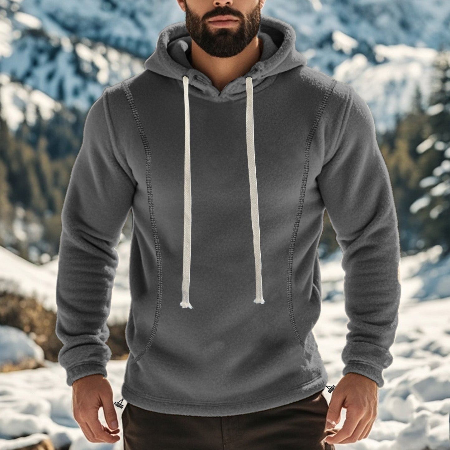 Herren Fleece-Hoodie Weich mit Schneeschutz und Kontraststreifen