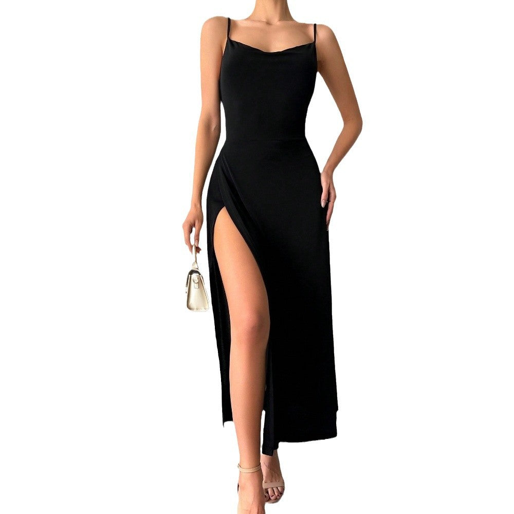 Damen Maxikleid mit Raffiniertem Schlitz und Verstellbaren Spaghettiträgern wird zu: Damen Maxikleid Lang Spitze Verstellbarer Träger