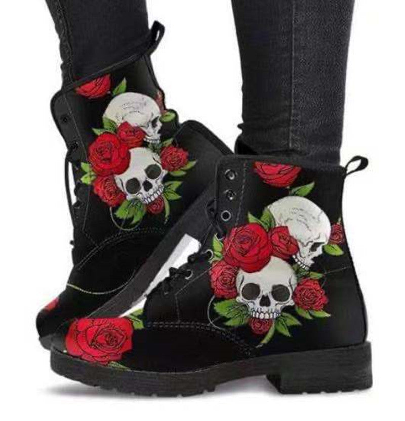 Damen Stiefeletten mit Totenkopf-Design Robust Schwarz