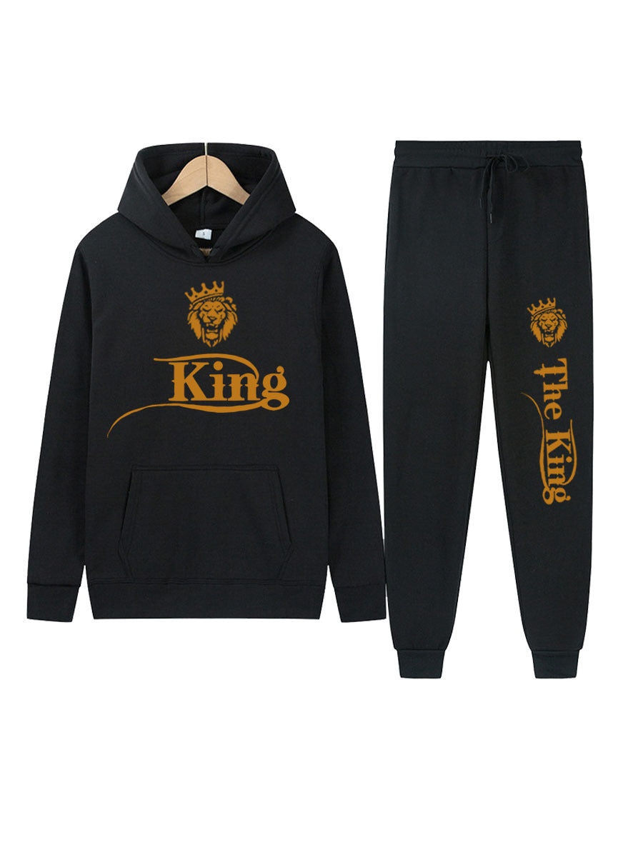 Herren Sportset Kapuzenpulli Jogginghose Modern Königsmotiv