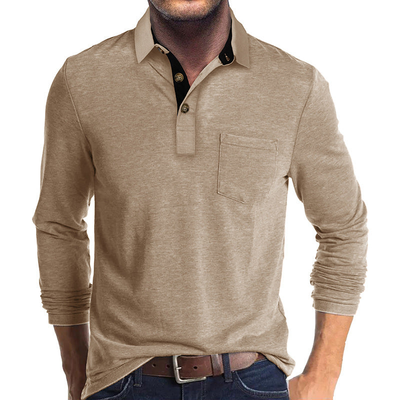 Herren Poloshirt Langarm mit Brusttasche Modern