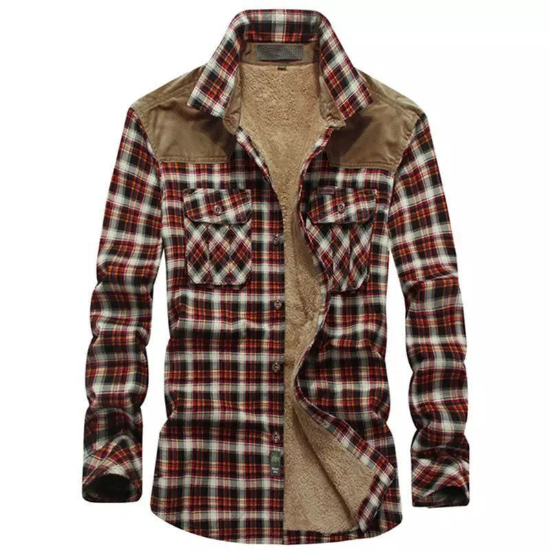 Herren Flanell Hemdjacke Warm mit Fütterung und Taschen