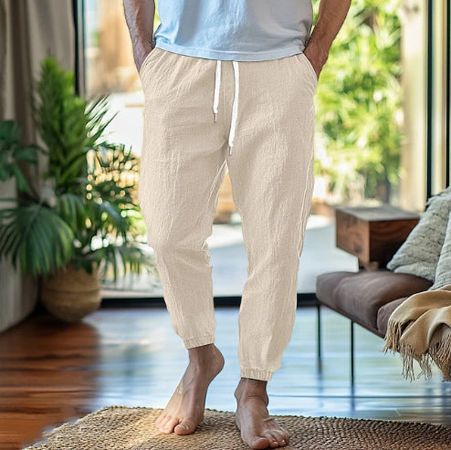 der neue Titel: Elegante Leinen-Jogginghose mit elastischem Bund und verstellbarem Kordelzug BerlinGlamour