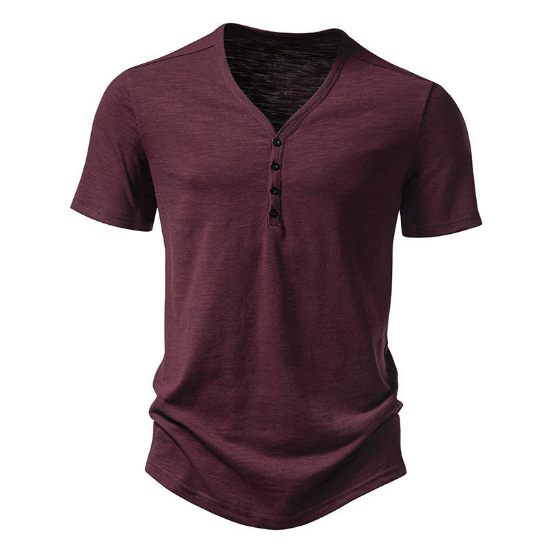 Herren Kurzarm-Shirt V-Ausschnitt Knopfleiste Modern