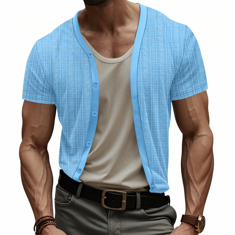 Herren Cardigan Kurzarm Strukturiert Knopfleiste Berlin Style