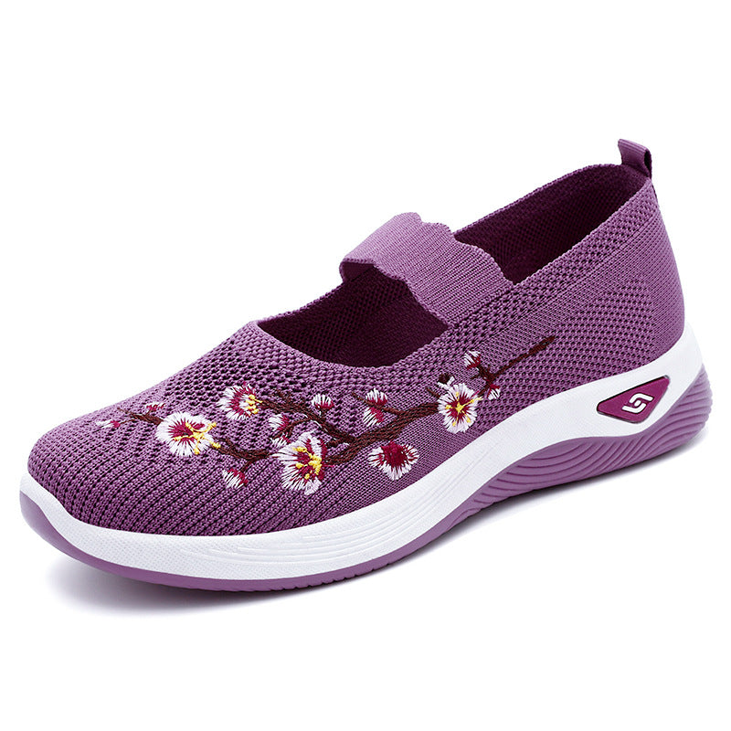 Damen Sneaker Sportlich Slip-On mit Blumenstickerei