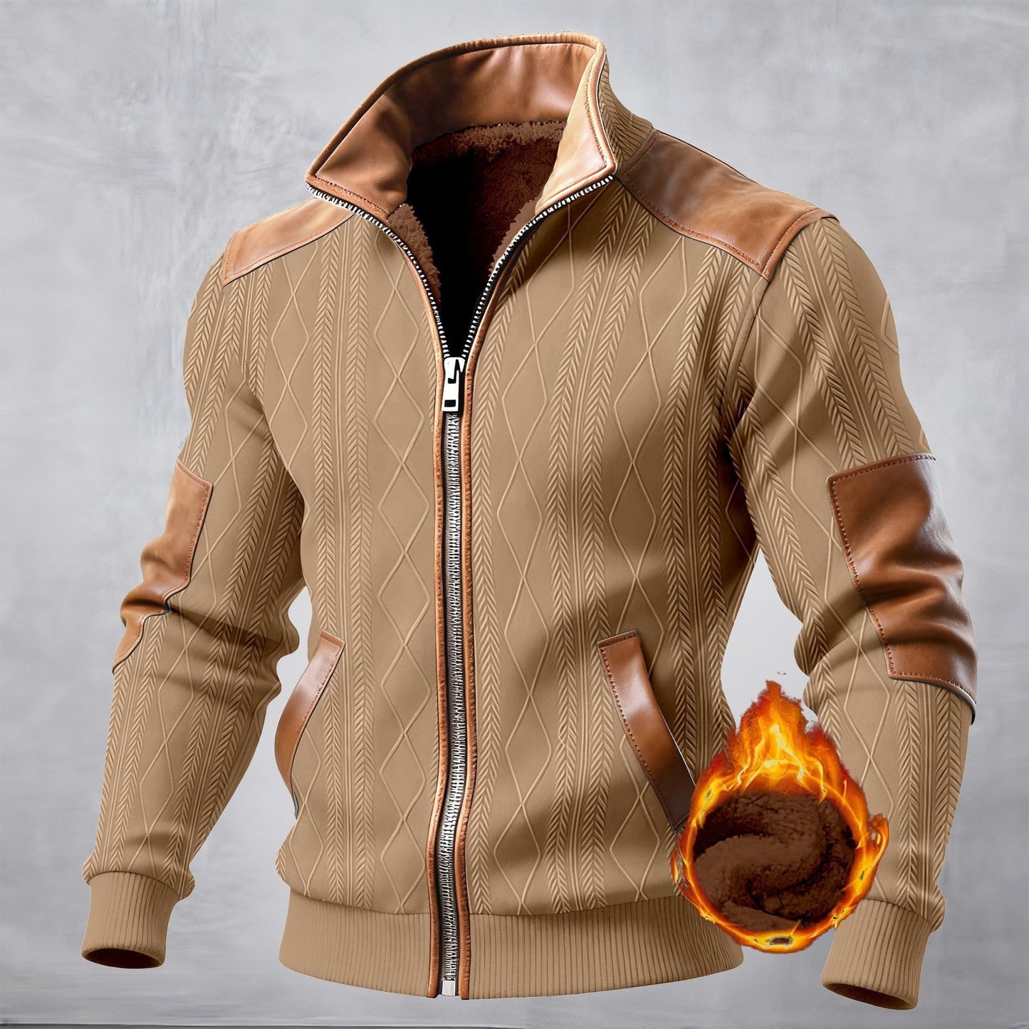 Herren Lederjacke Mit Muster Und Innenfutter Schwarz