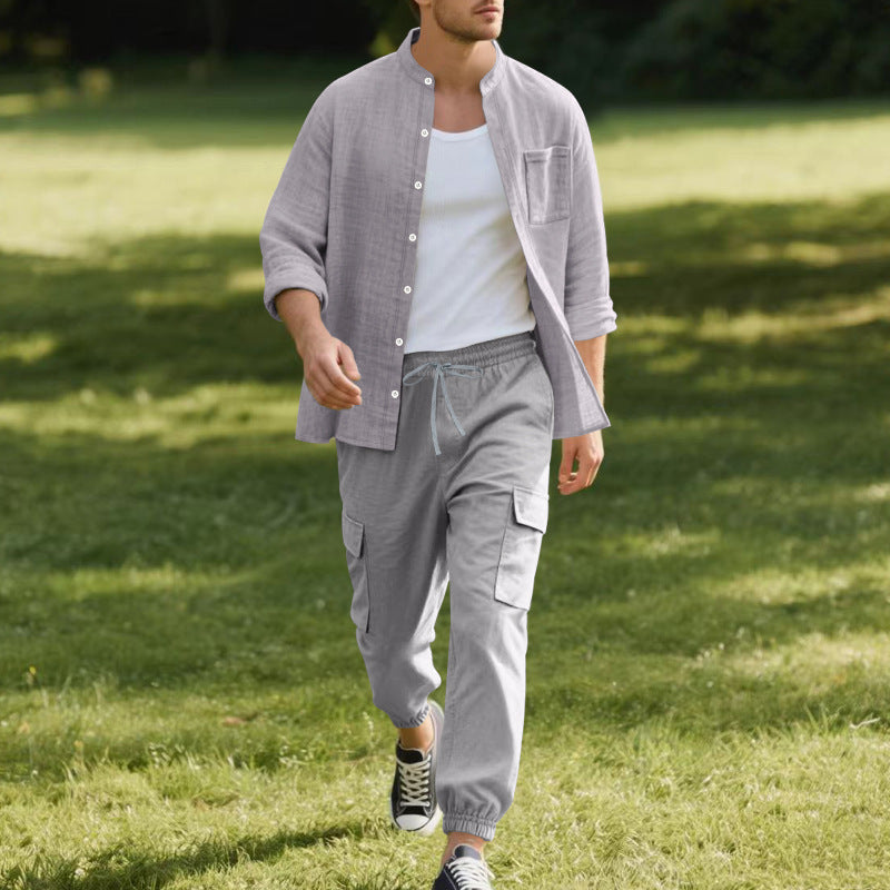 Herren Hemdjacke Bequem Baumwoll Mit Taschen