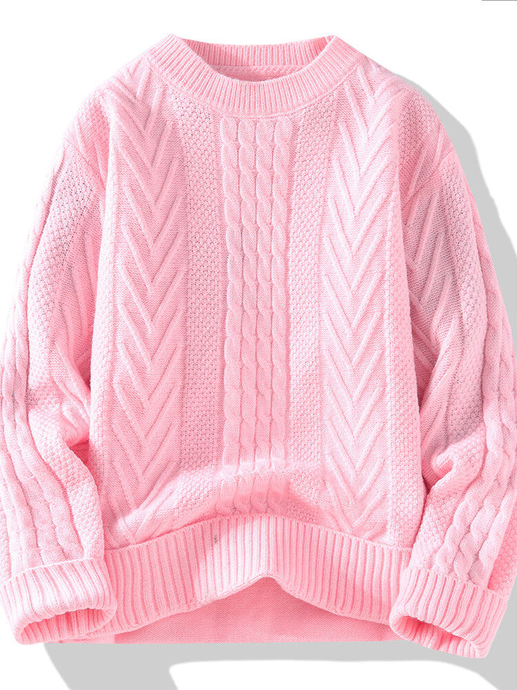 Herren Strickpullover Modern Rippmuster Zopfmuster Grau