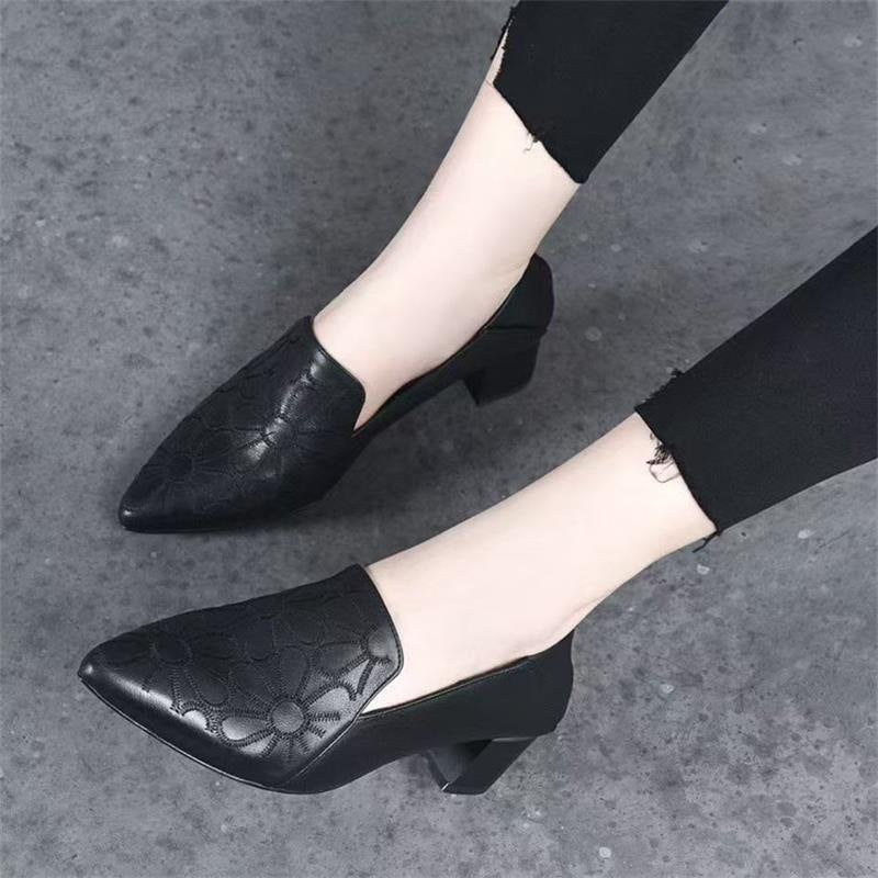 Damen Slingback Pumps Blumendesign Blockabsatz Elegант