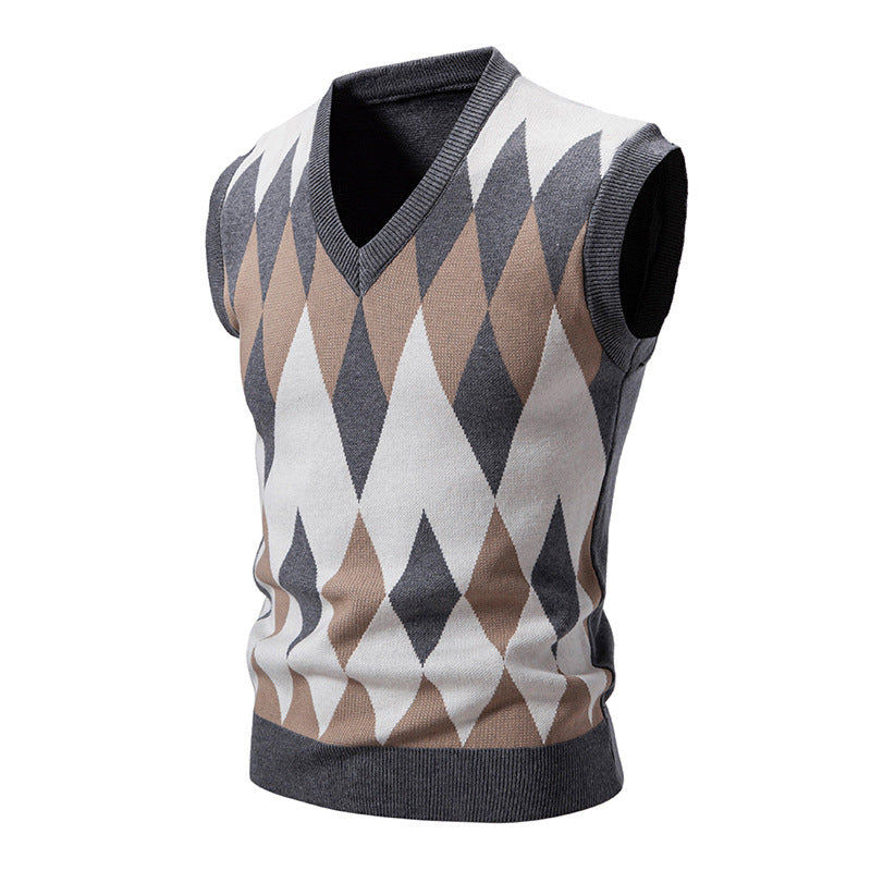 Herren Strickpullover Ärmellos Diamantmuster Elegante Mode