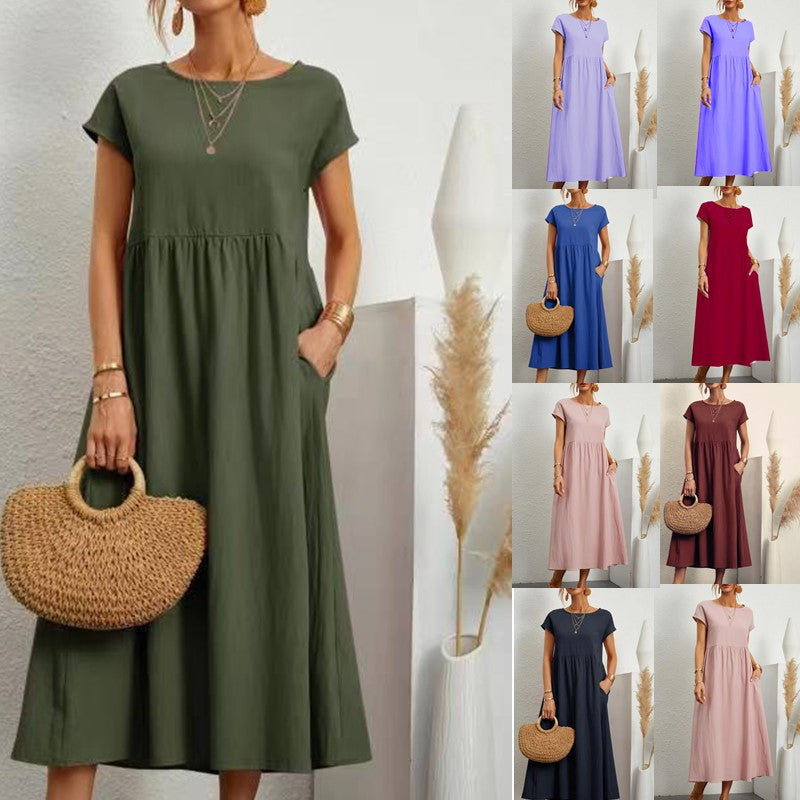 Damen Midikleid Lässig Mit Taschen Sommerkleid