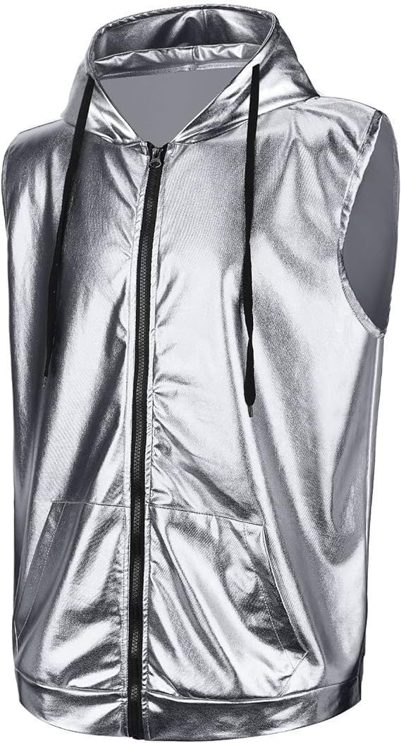 Herren Kapuzenweste Metallic Glanz mit Taschen Modern
