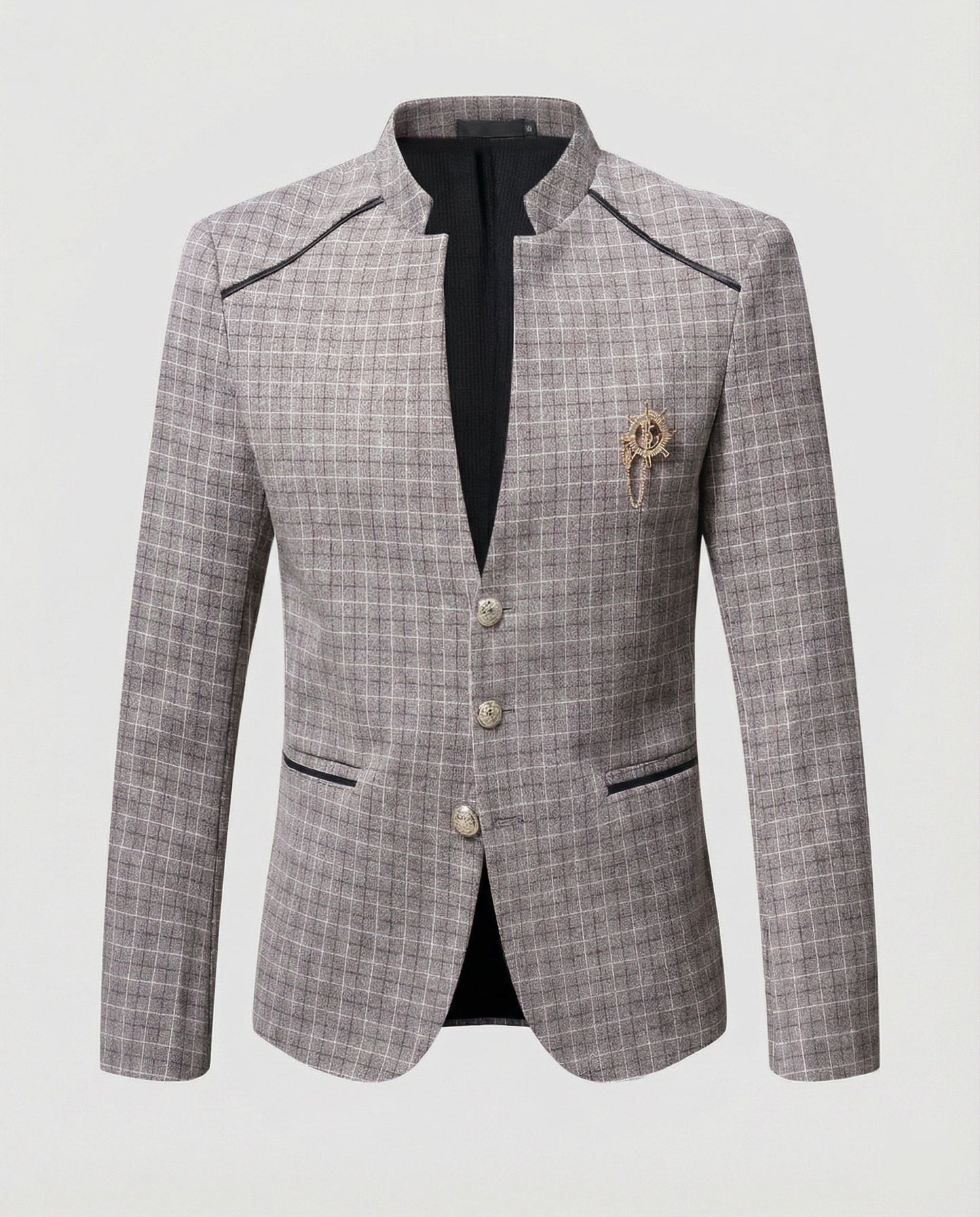 Herren Blazer Stehkragen Karo Modern