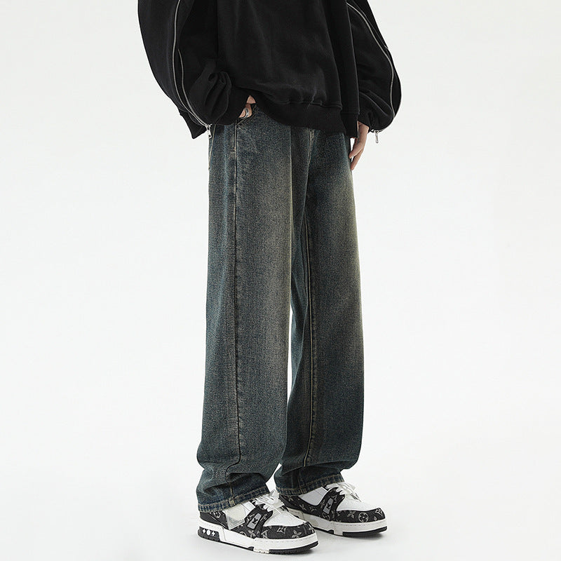 Herren Jeans Weite Bein mit hoher Taille und geradem Schnitt