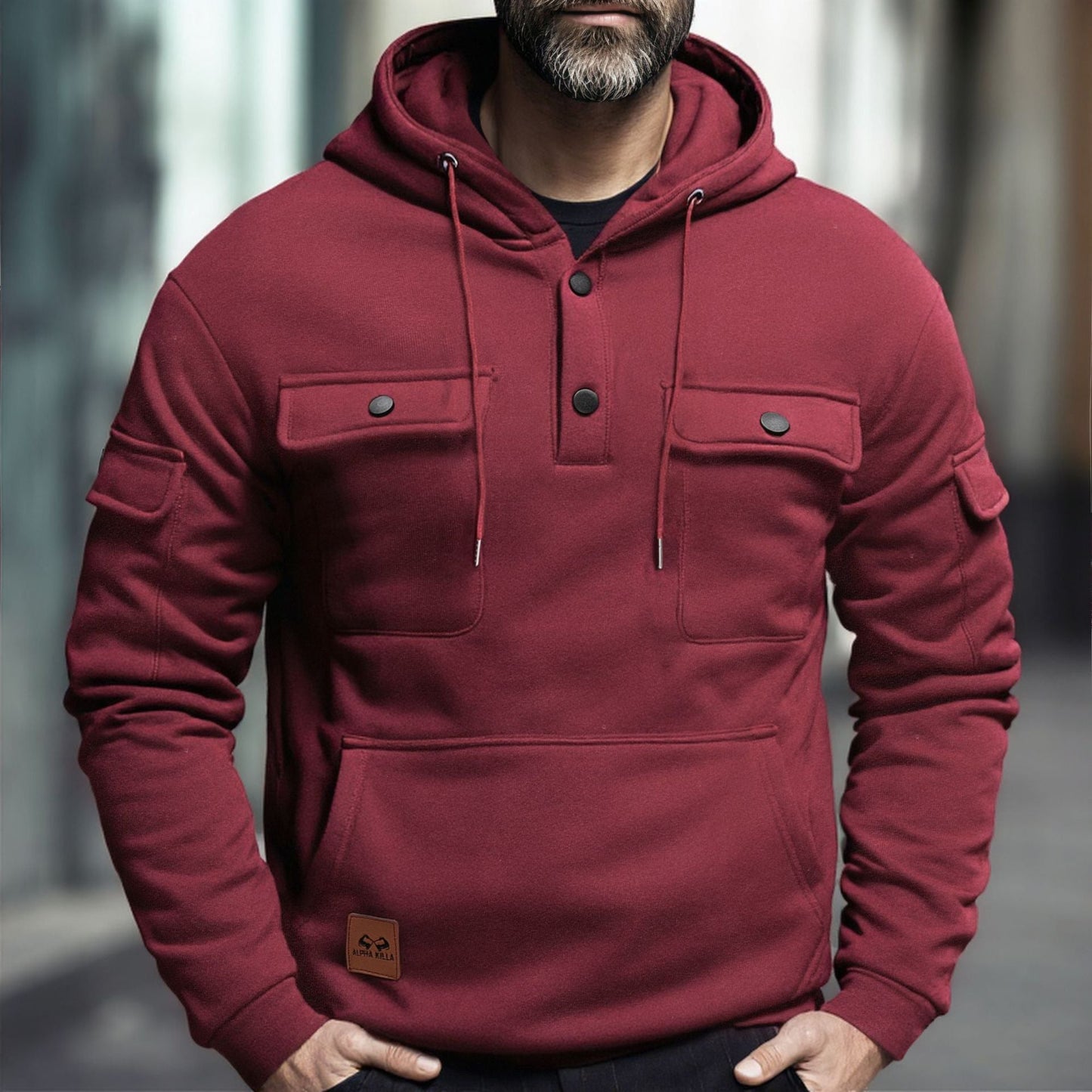 Herren Fleece Hoodie Warm mit Brusttasche Modern