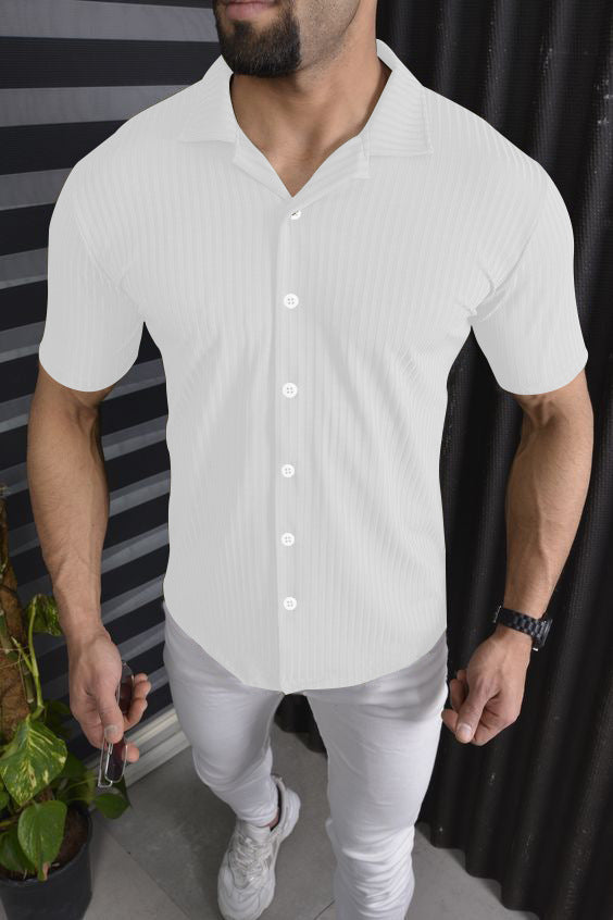 Herren Hemd Kurzarm Slim Fit Rippendesign Modern