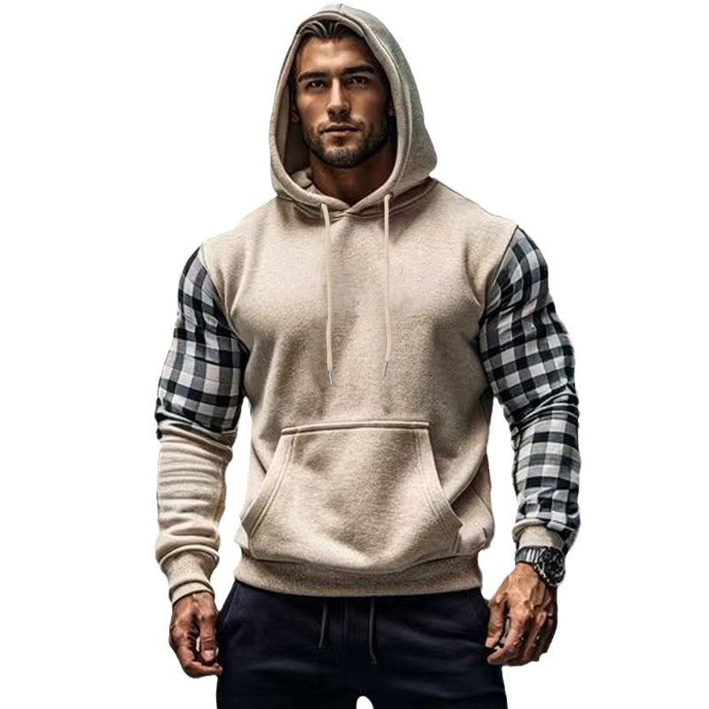 Herren Kapuzenpullover Karomuster Ärmel Kängurutasche Modern