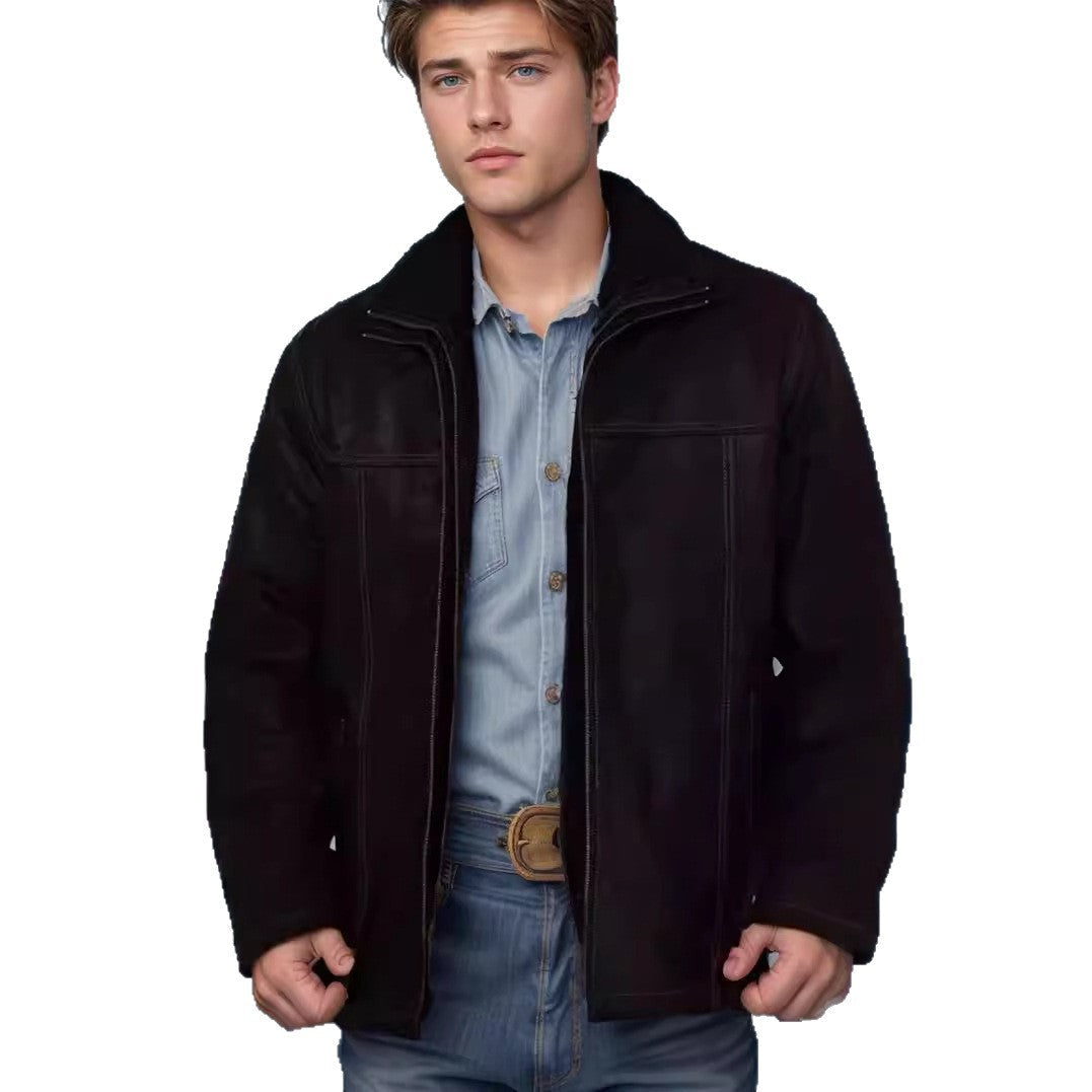 Lederjacke Herren Robust Wildleder mit Taschen Schwarz