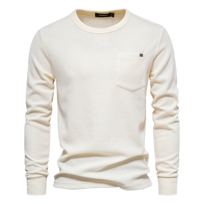 Herren Langarmshirt Waffelstruktur mit Brusttasche Modern