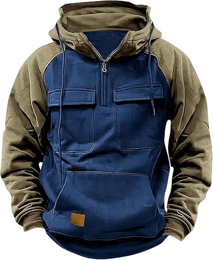 Herren Hoodie Sportlich Kapuze Taschen Baumwolle