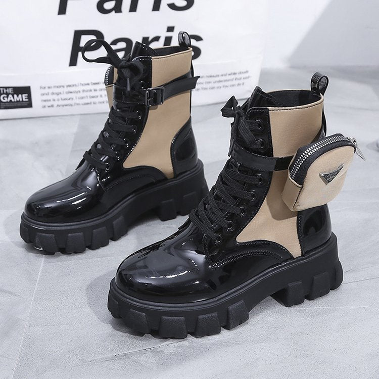 Damen Stiefel High-Top Robust Reißverschluss Schwarz