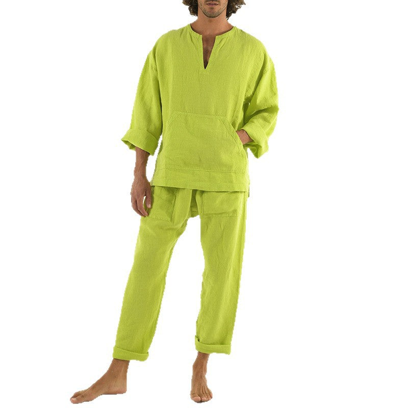 Herren Leinenpullover Lässig mit Kängurutasche Bequem