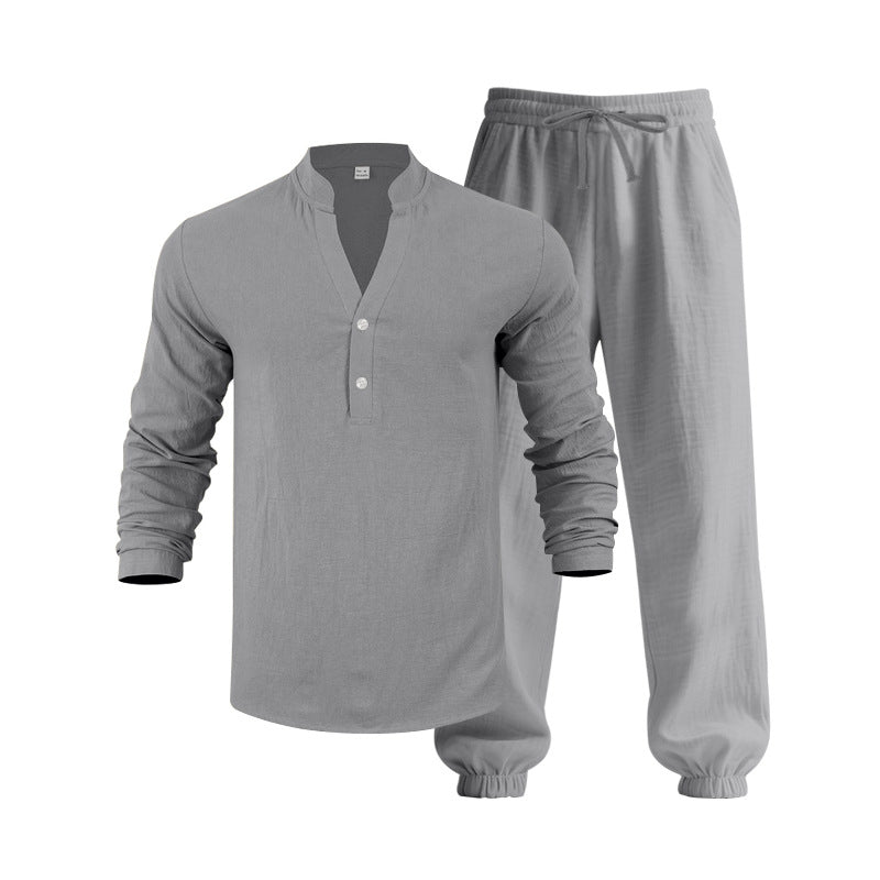 Herren Oberteil Langarm mit Knöpfen und Jogginghose Bequem
