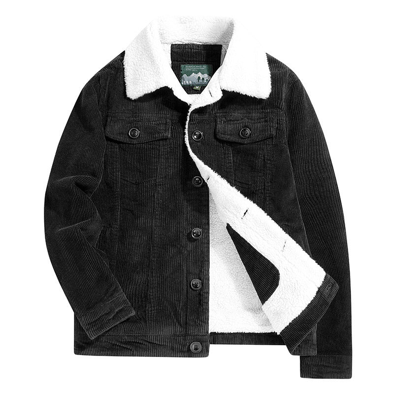 Herren Cordjacke Kuschelig Lederoptik Schmale Passform