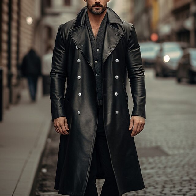 Herren Ledermantel Eleganter Modell mit Doppelpatte Modern
