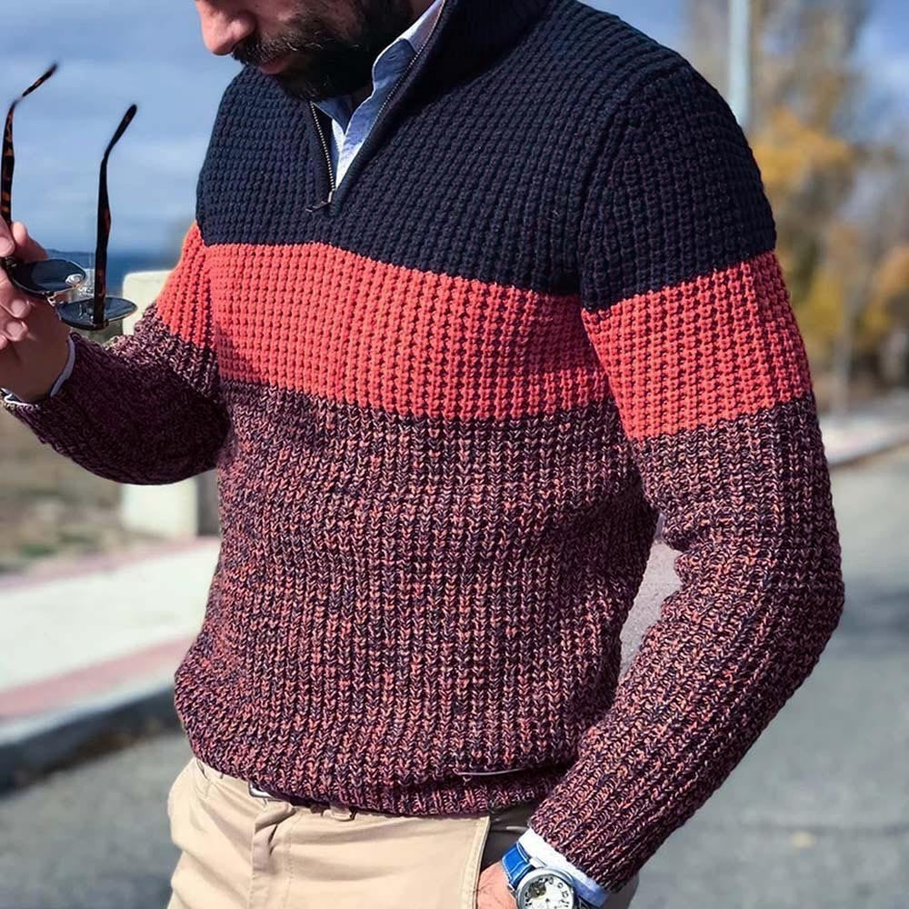 Herren Strickpullover Struktur Optik Halbzipp