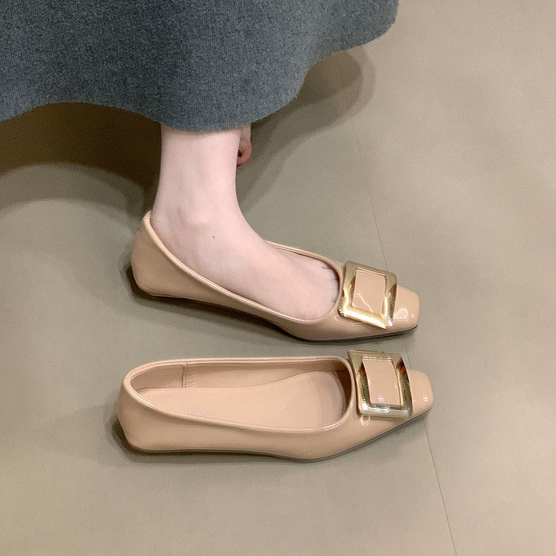 Damen Ballerinas Elegante Lack Schnalle Schuhe