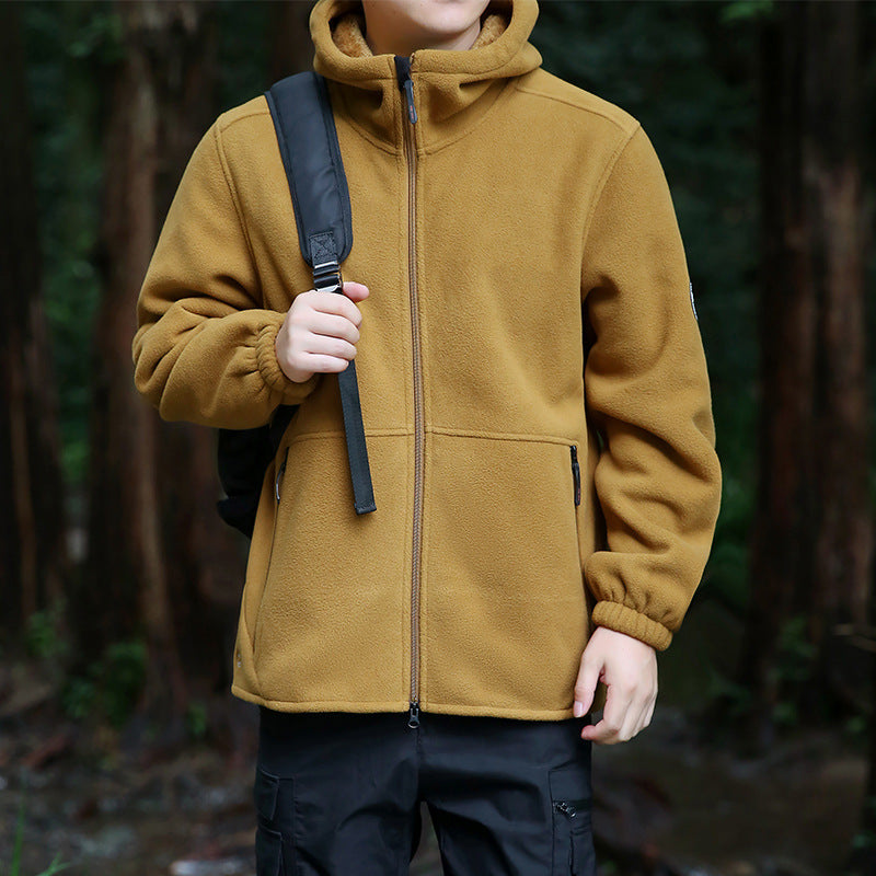 Herren Fleecejacke Warm Verstellbare Kapuze Reißverschluss Taschen