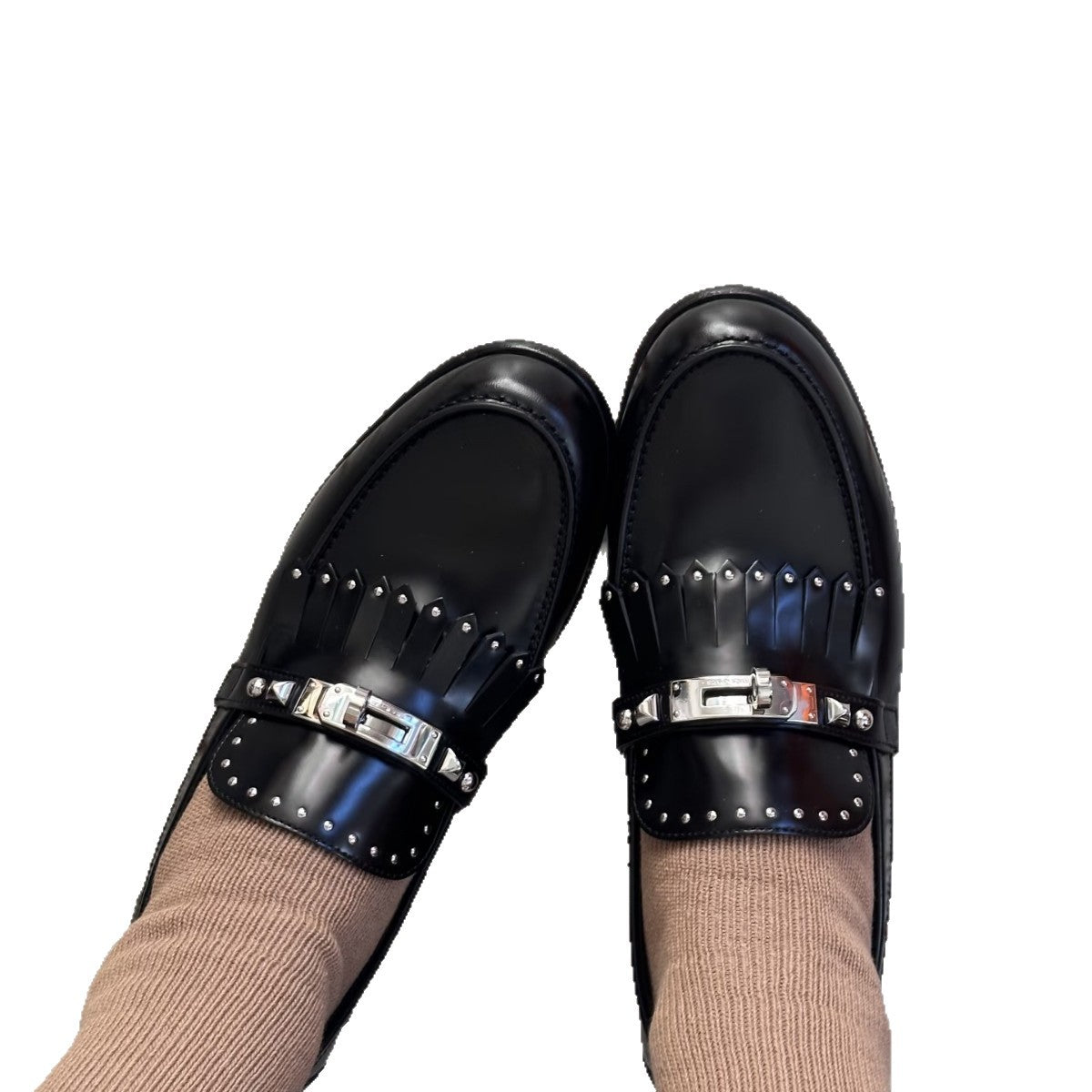 Damen Mokassins Elegante Fransen Schnalle Schuhe
