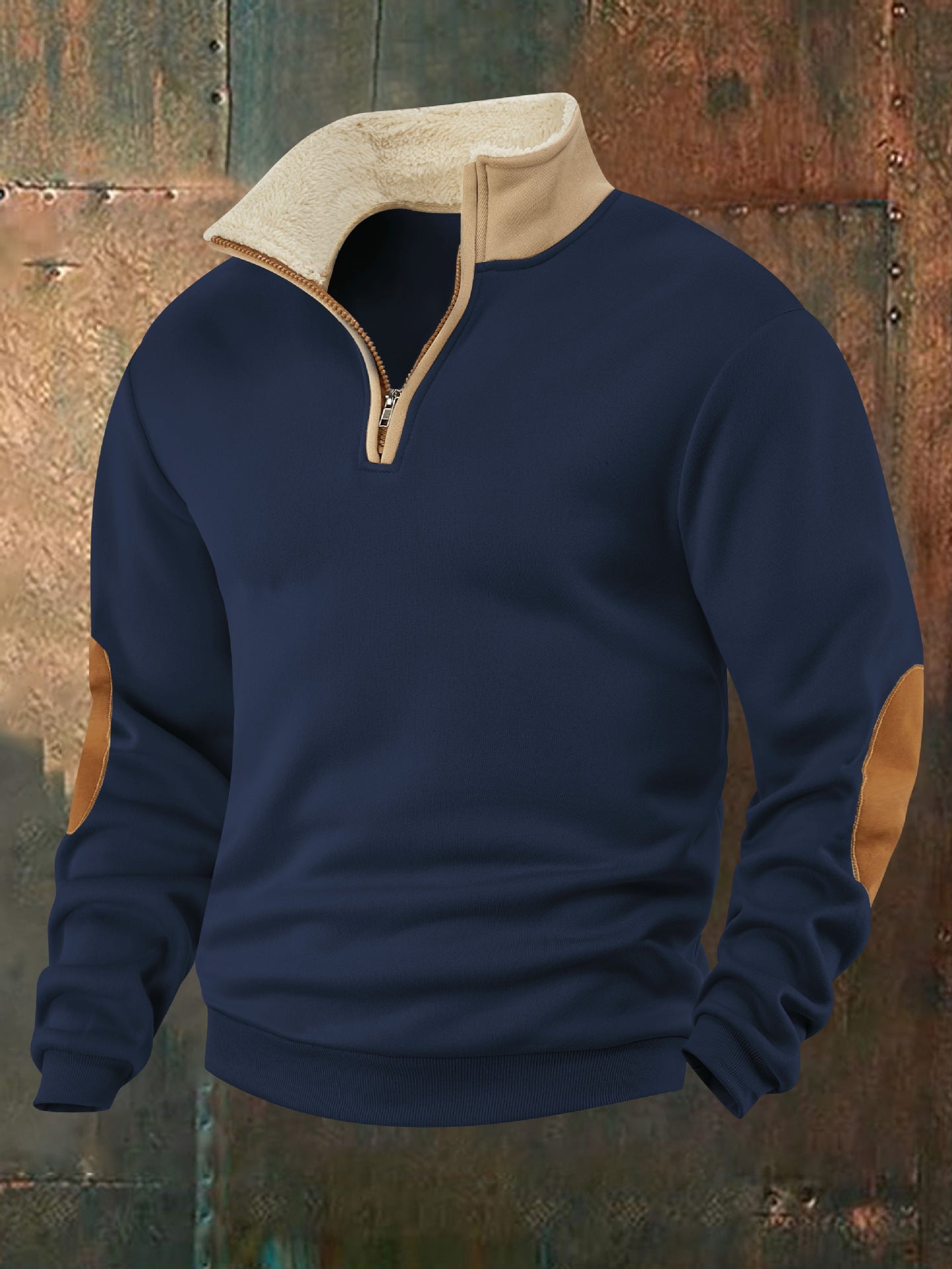 Herren Fleece-Pullover Modern Leder Detail Warm