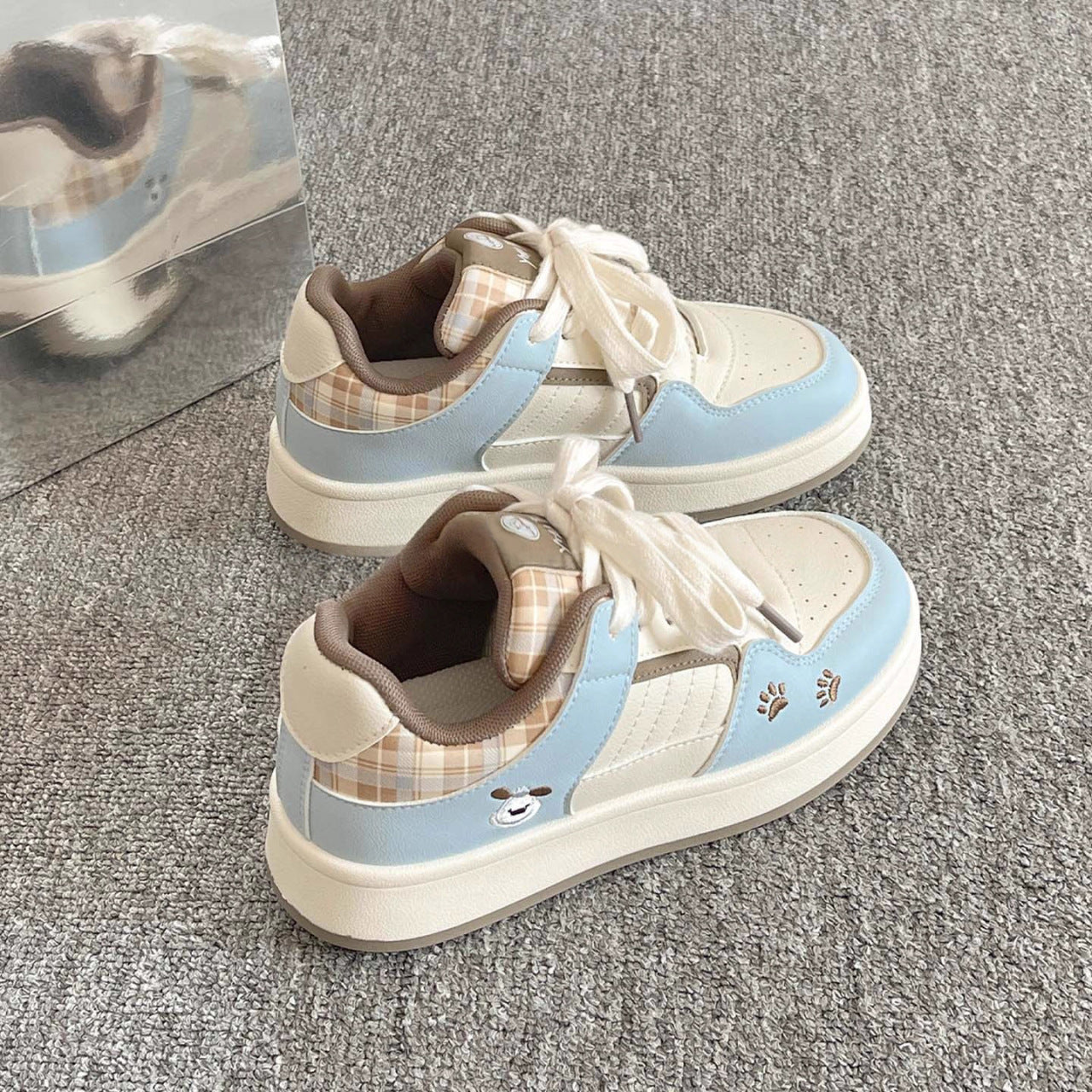 Damen Sneaker Retro Kariert Bequem Sportlich