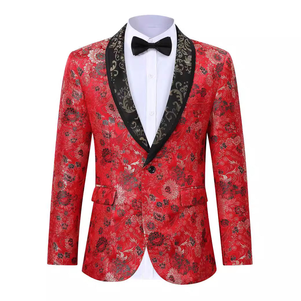 Eleganter Herren Blazer Samt Floral Muster Modern