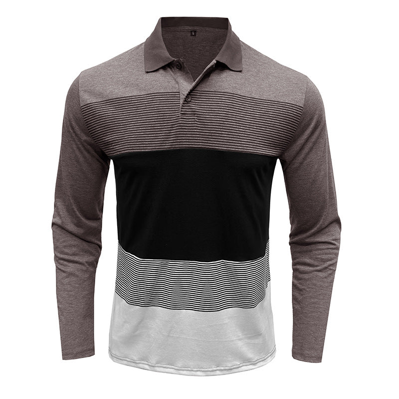 Herren Polo Langarm Streifenmuster Modern